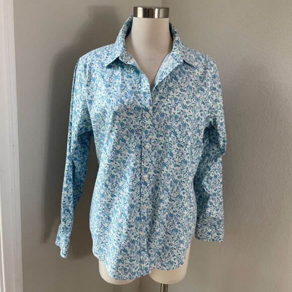 LL Bean Womens Large Wrinkle Resist Button Up Floral Shirt Long Sleeve Blouse - Picture 1 of 10